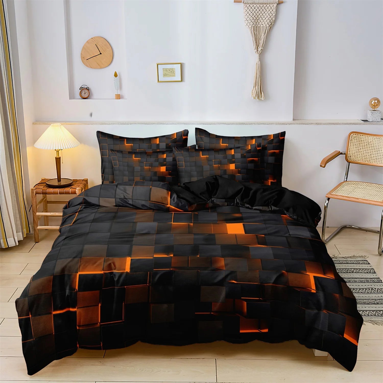 3pcs 3D Digital Print Energy Block Geometric Cube Modern Grid Plaid Checked Bedding Set  Includes 1*Duvet Cover & 2*Pillowcases