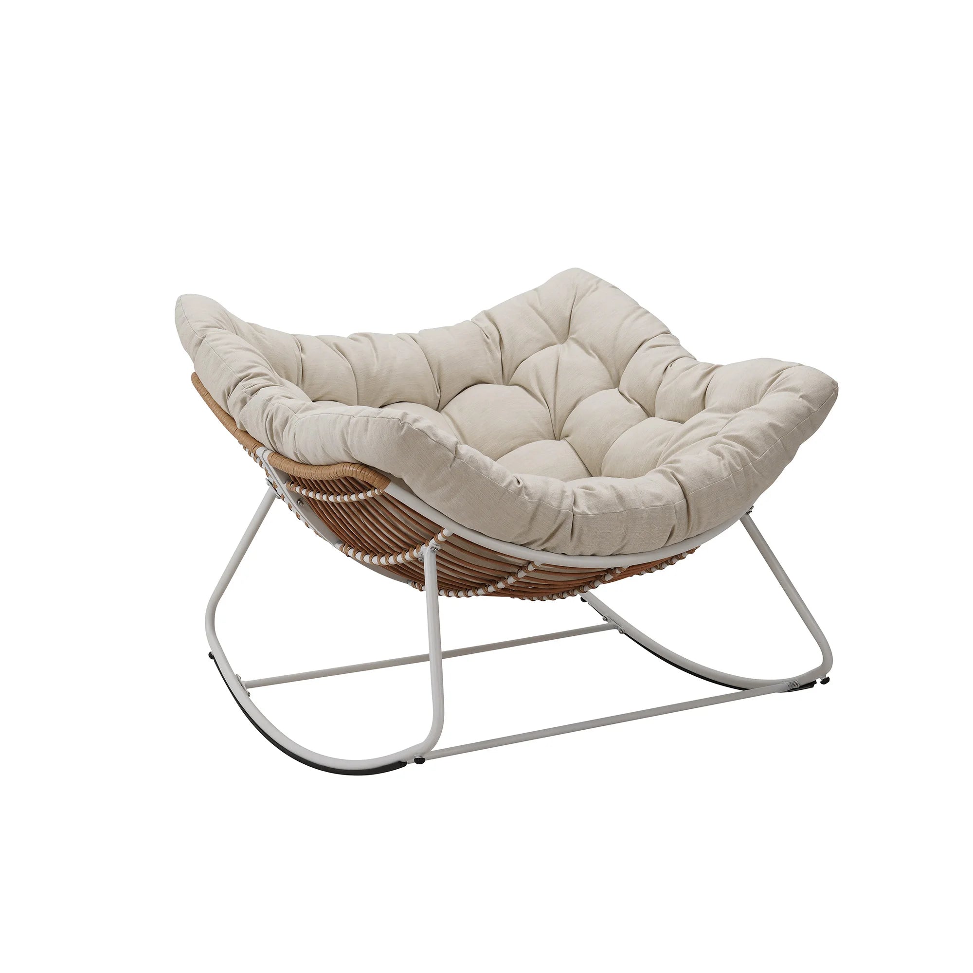 Wicker Egg Rocking Chair – Oversized Papasan Chair with Padded Cushion