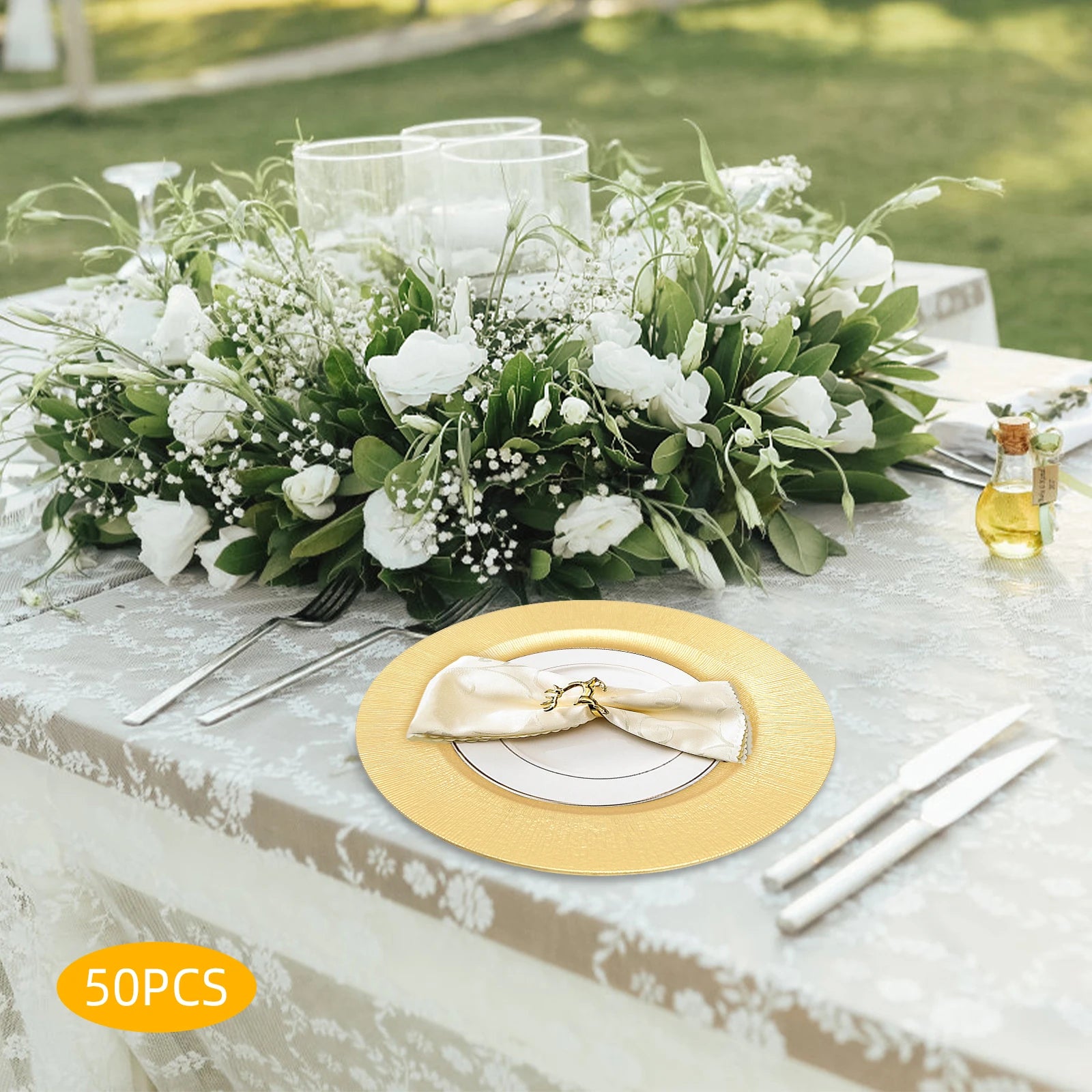 50PCS Round Plastic Charger Plates – Elegant Reusable Table Setting Chargers