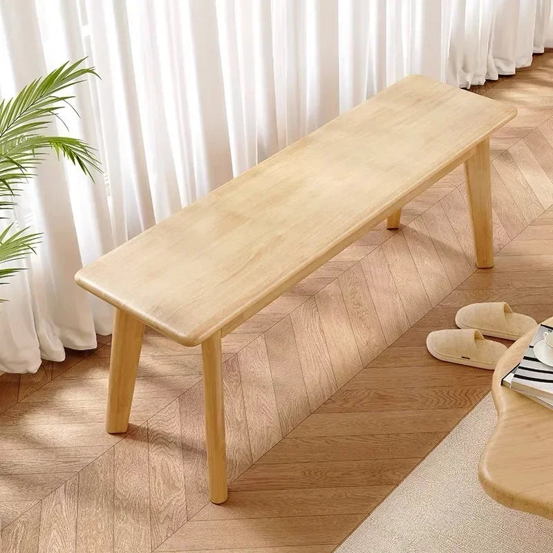Nordic Solid Wood Long Bench – Modern Log Dining & End-of-Bed Bench