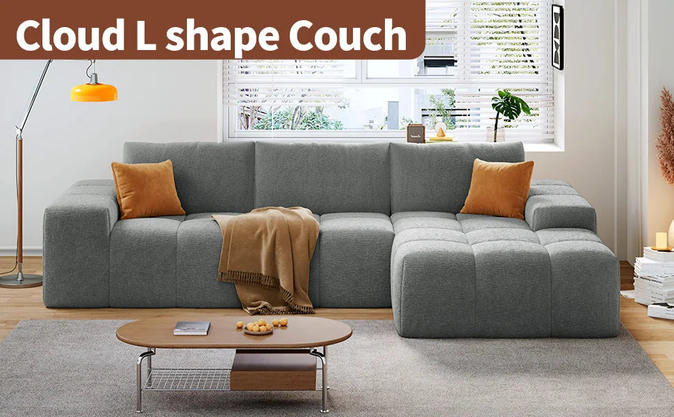 Modern L-Shaped Sectional Sofa, Modular Living Room Couch, Blue Fabric Upholstery, Contemporary Design for Home, Office (
