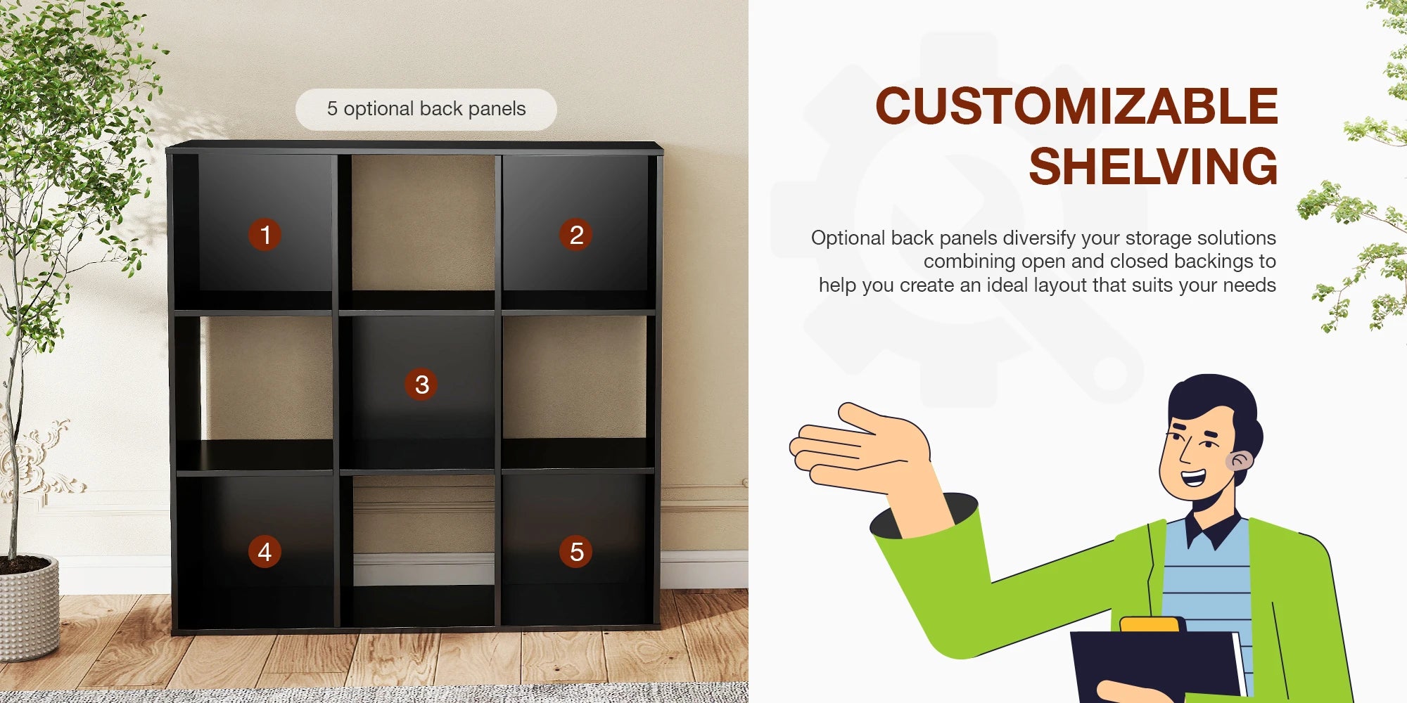 9 Cube Wooden Storage Organizer Shelf – Open Bookcase for Living Room & Home Office