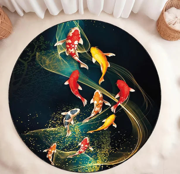 Japanese Koi Fish Round Rug Zen Living Room Living Room Bedroom Home Decoration Carpet