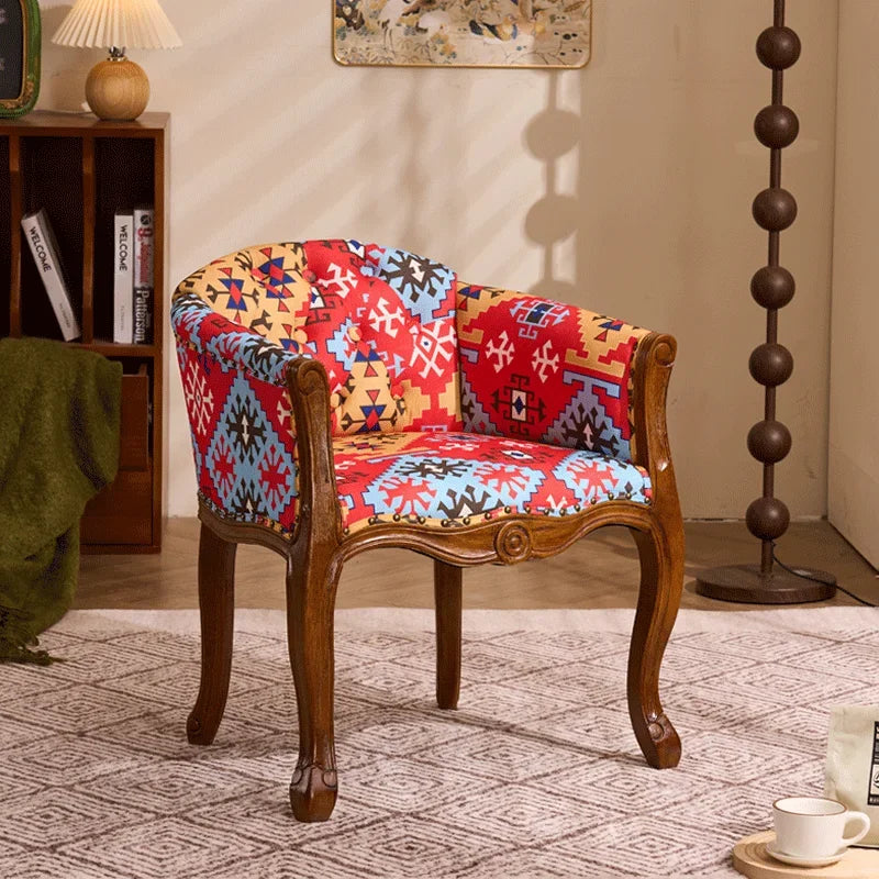 European Solid Wood Leisure Sofa Chair – Antique-Style Accent Armchair