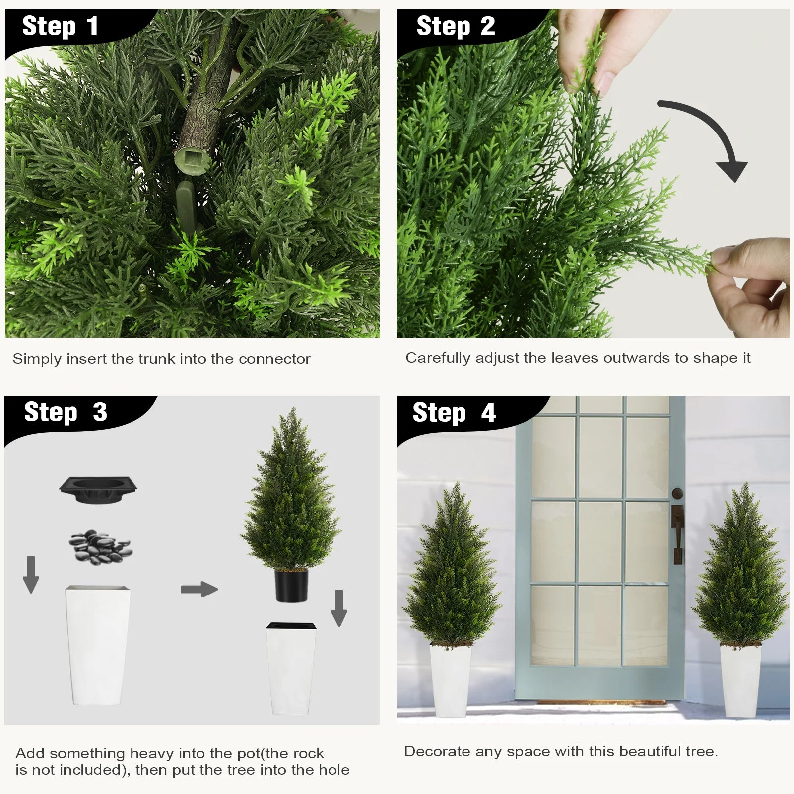 Artificial Cedar Tree 4FT Tall Faux Silk Plant for Home Office Decor Indoor Outdoor Fake Lifelike Potted Tree with Wood Branches