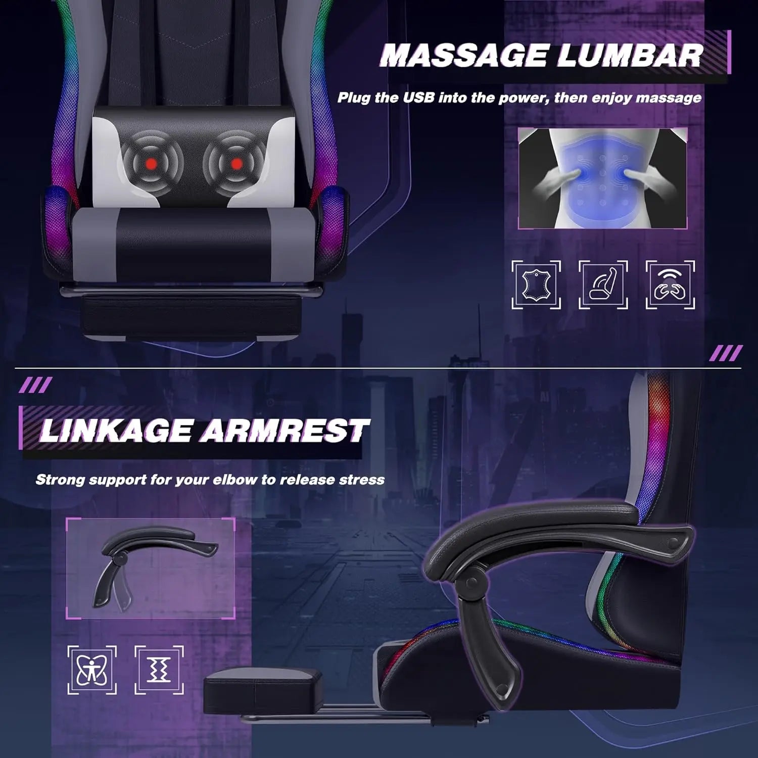 Homall Gaming Chair Video Game Chair Footrest and Massage Lumbar Support Ergonomic Computer Chair Height Adjustable Swivel Seat
