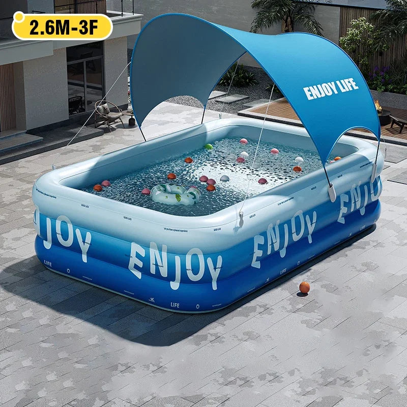 Inflatable Family Swimming Pool with Canopy – Large Outdoor Pool (3m / 2.6m / 2.1m / 1.8m)