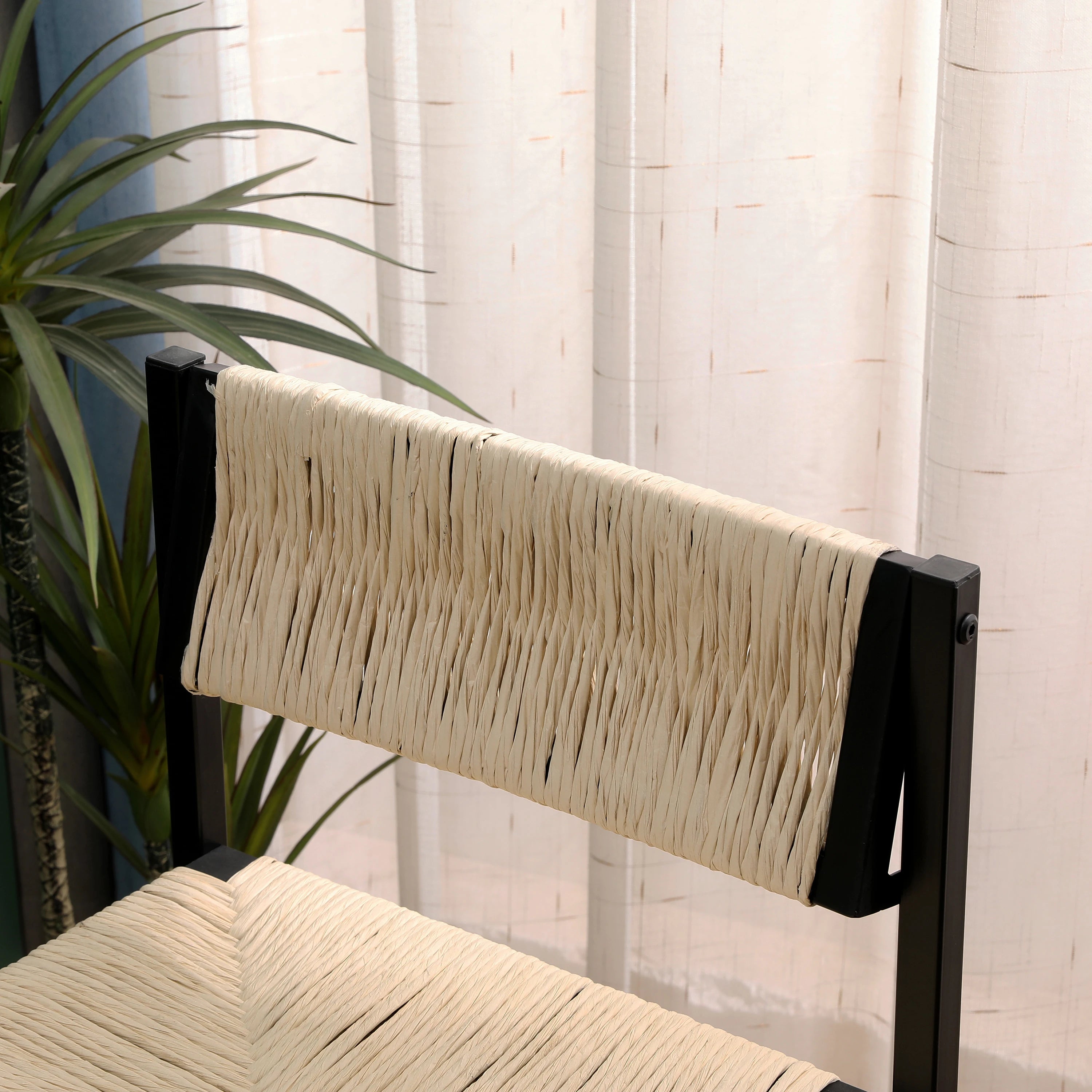 2pcs High Bar Stools Chairs Paper Rope Woven Barstools 220lbs Max Weighing Capacity for Kitchen Dining Room Coffee Shop