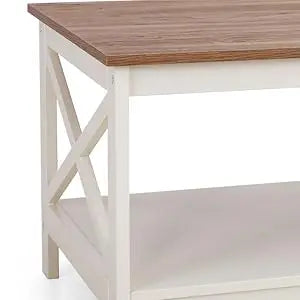 Farmhouse Coffee Table with Storage – Modern 2-Tier Center Table Set