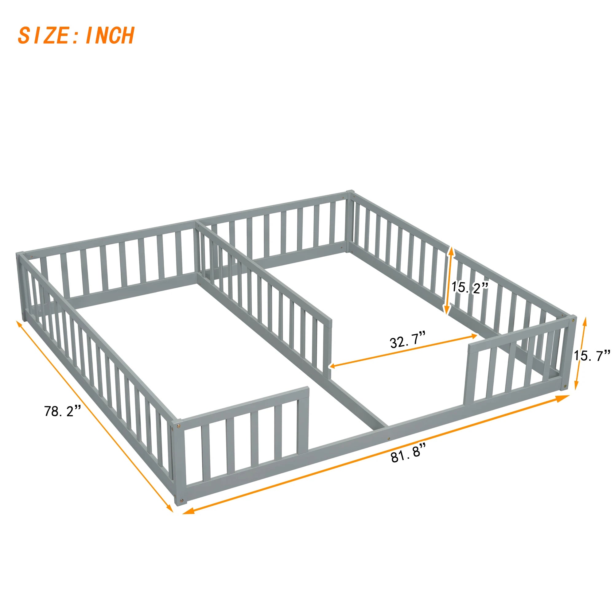 Double Twin Floor Bed with Fence & Guardrails – Doorless Design