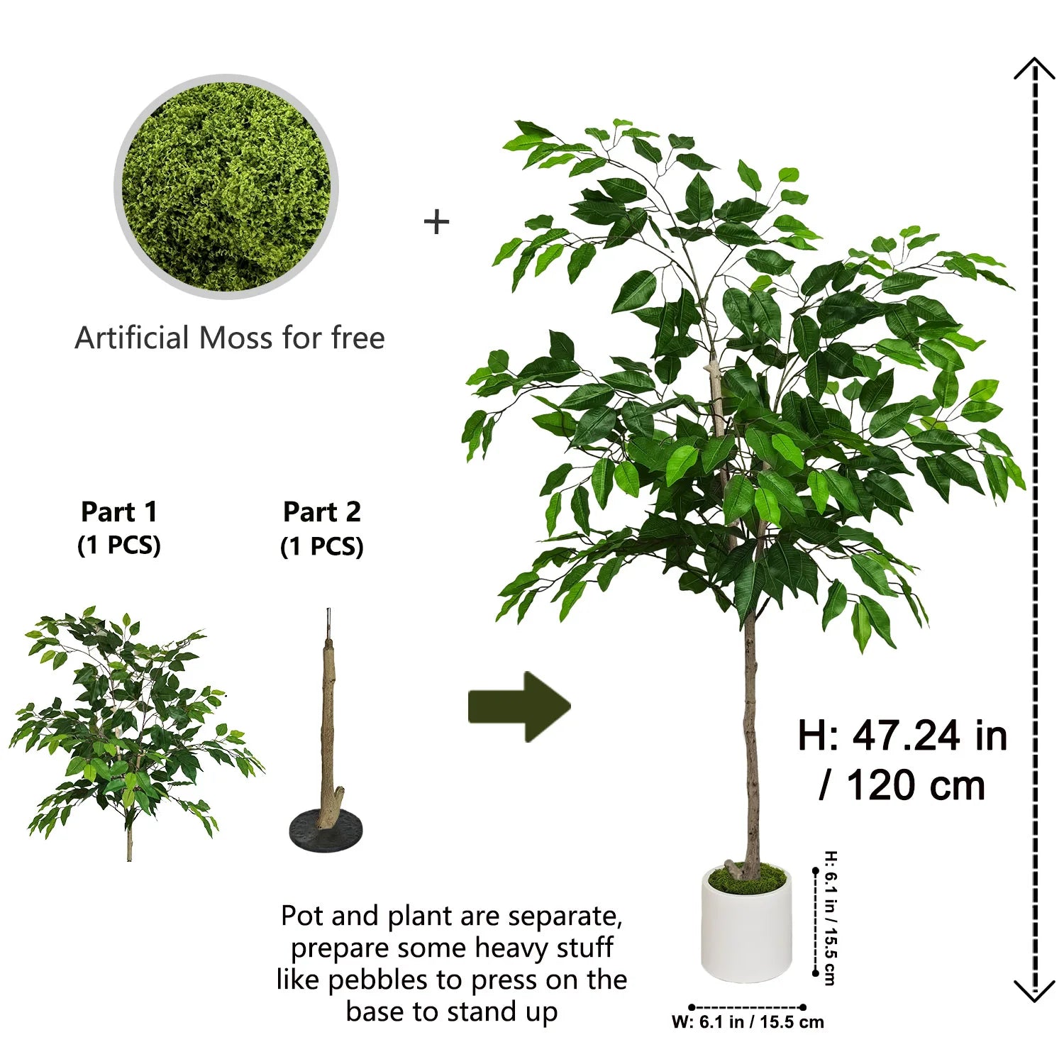 120-210CM Artificial Ficus Banyan Tree with Plastic Pot morden Indoor ornament fake plant for home Room Garden Party store decor