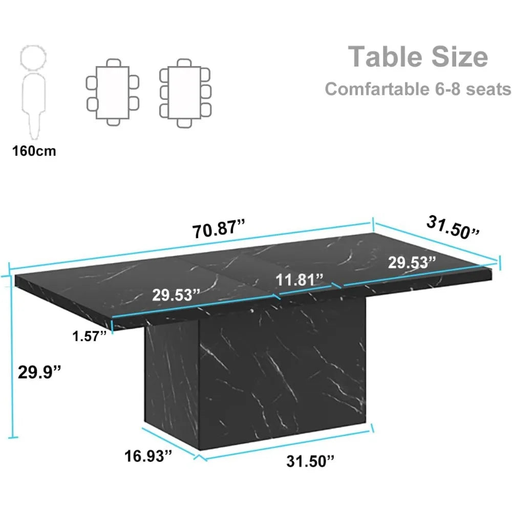 71-Inch Rectangular Faux Marble Dining Table for 6–8 – Modern Large Dining Room Table