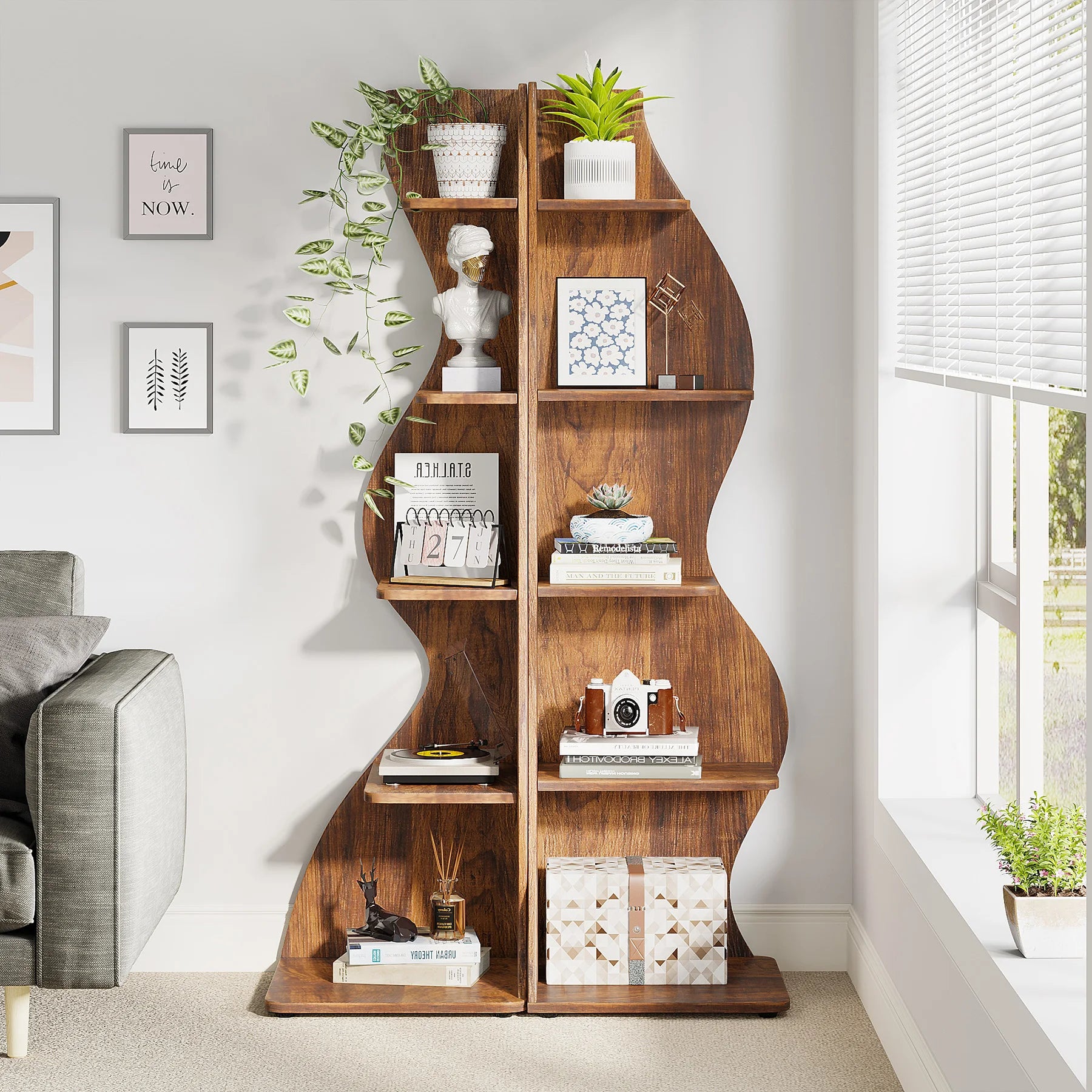 Tribesigns Modern 5-Tier Corner Bookshelf – Wall Corner Storage Rack & Plant Stand