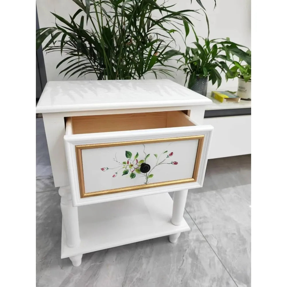 Compact Wooden 2-Tier Nightstand with Drawer and Storage for Small Sofas