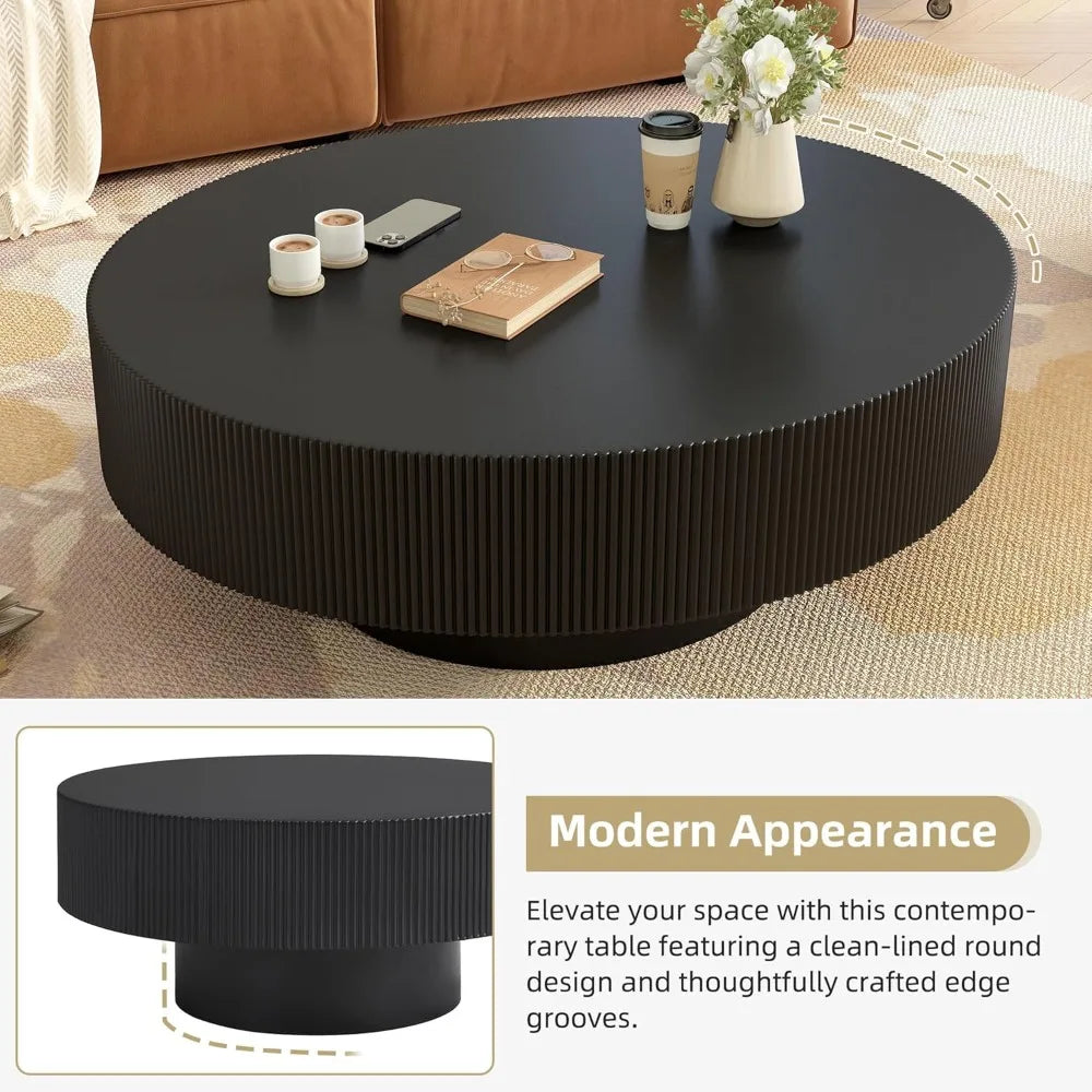 Modern Round Coffee Table with Sturdy Base – Wooden Center Table for Living Room