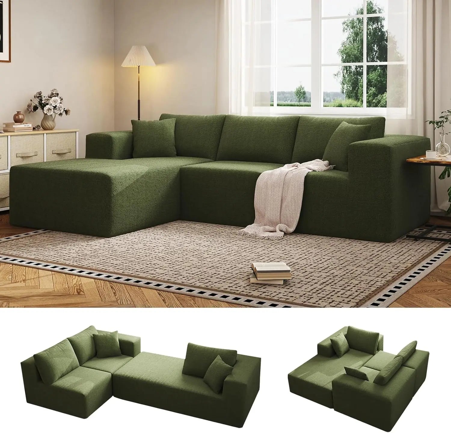 Modular Sectional Sofa – 107″ L-Shaped Cloud Couch with Chaise (4-Seater)
