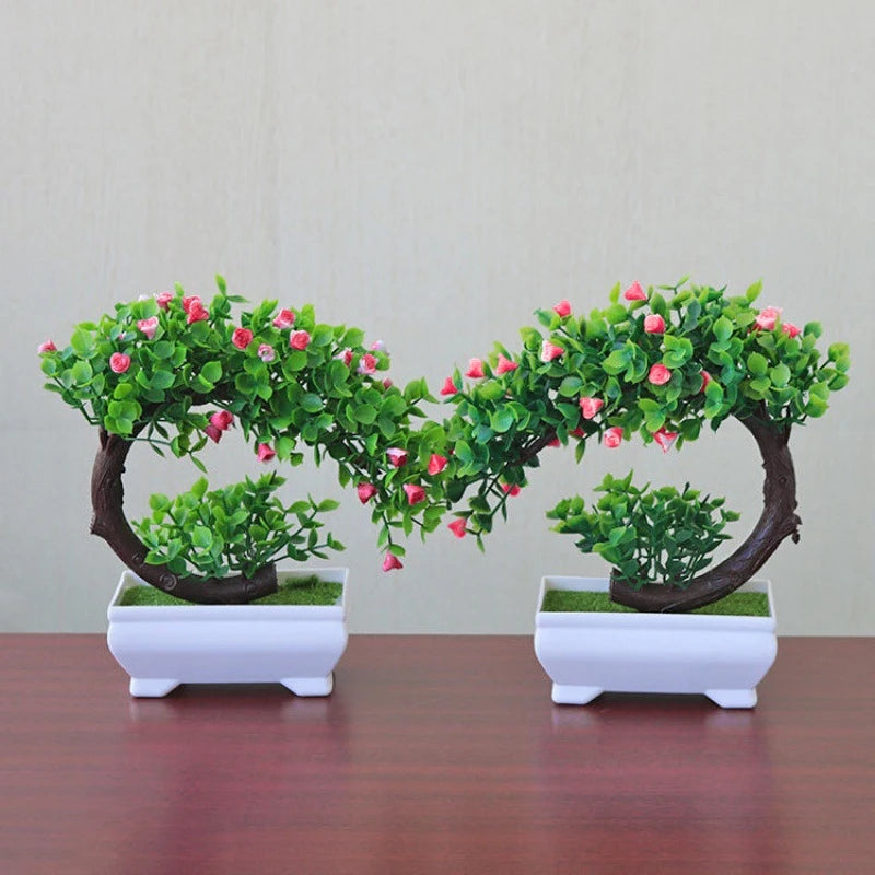 Artificial Potted Flowers Plants Bonsai Fake Plant Flower Potted Ornaments for Garden Small Simulated Tree Home Decor Supplies