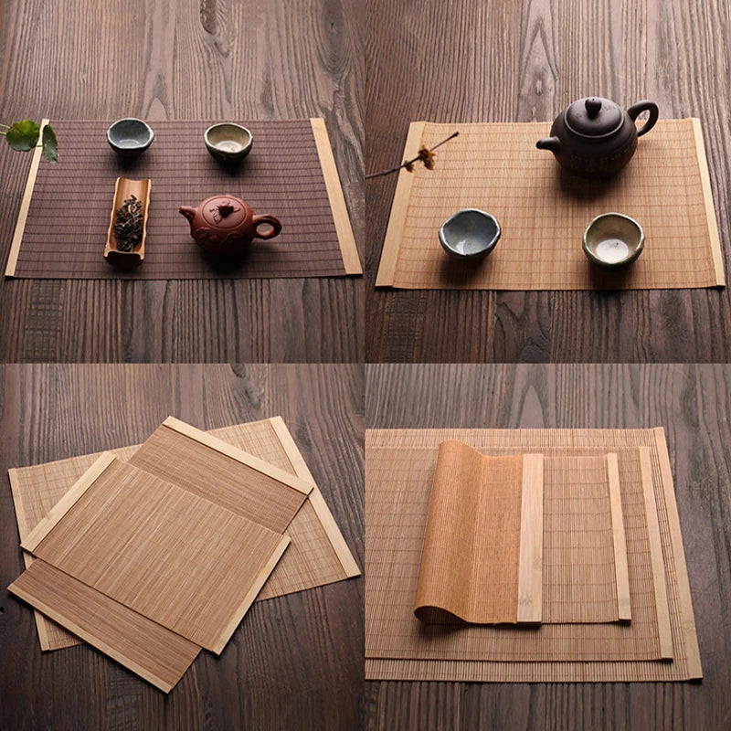 Natural Bamboo Table Runner Placemat Tea Mats Table Placemat Pad Heat Pad Japanese Style Coaster Home Cafe Restaurant Decoration
