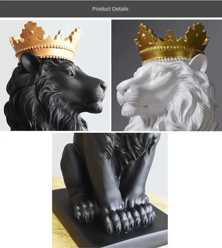 1pc Lion Animal Figurines Resin Crown Lions Statue Handmade Artwork Gift Home Office Decor Ornament Living Room Desk Home Decor