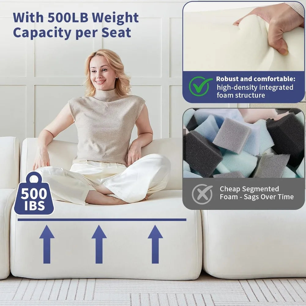 Modular 114 Sectional Sofa for Living Spaces, Boneless Couch in Box, Memory Foam Couches for Apartments, Cloud-Like Comfort