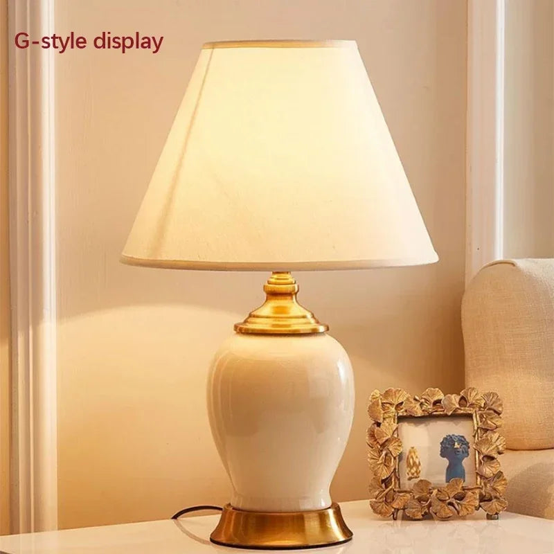 Ceramic Table Lamp LED Luxury Modern Creative Flower Pattern Desk Lights For Home Living Room Bedroom Bedside