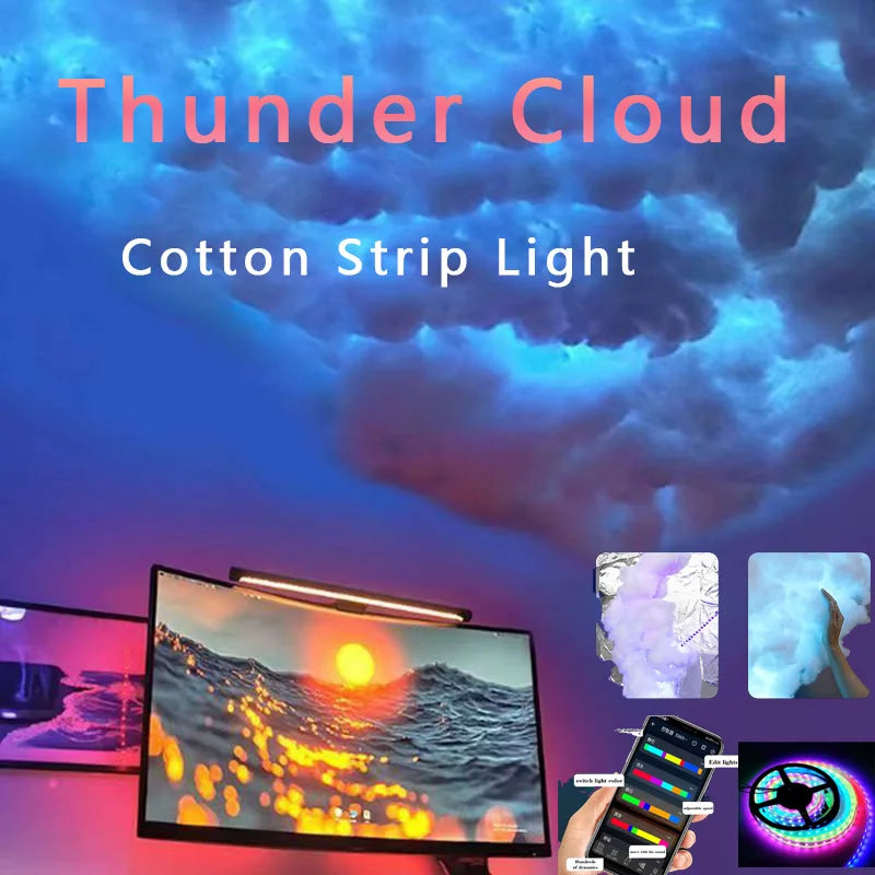 DIY Thunder Cloud Light Strip with APP & Remote control, LED Cotton Cloud Ceiling Lightfor Bedroom Gaming Room Decor
