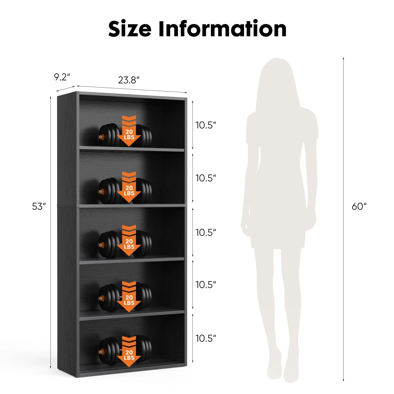 6-Tier Wooden Shelf Bookcase – 63″ Tall Floor-Standing Open Bookshelf