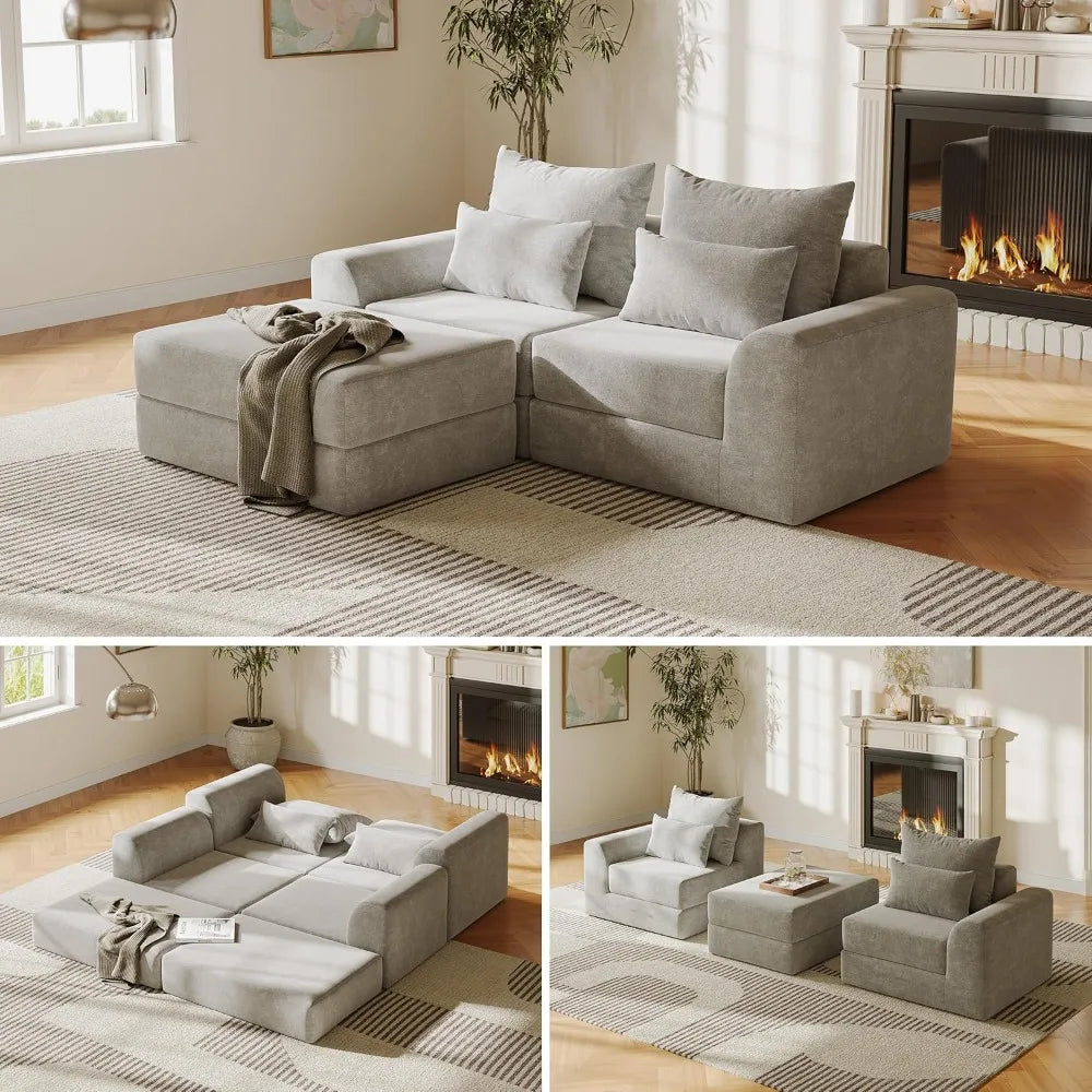 Modular loveseat with Ottoman, L-Shape Cloud Sofa, Customizable Sectional Couch, Free Combination Design for Modern Living Room