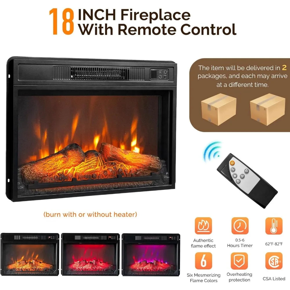 Fireplace TV Stand for up to 70 inch TVs, Modern Entertainment Center with Electric Fireplace Heater & Two Open Adjustabl