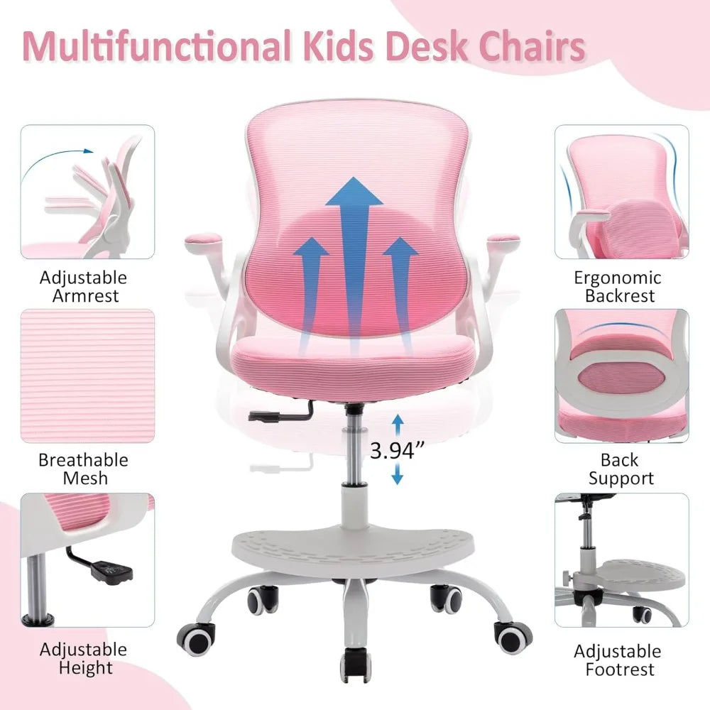 Kids Desk Chair,Ergonomic Study Chair with Adjustable Height,Swivel Mesh Desk Chair with Wheels,Home Office Chair for Children i