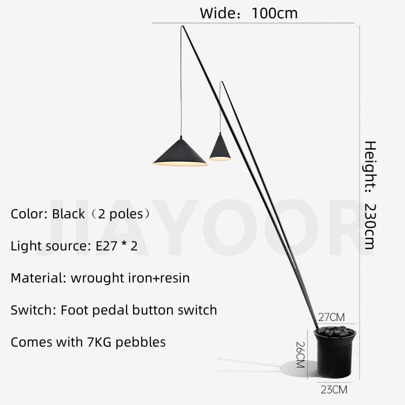 Nordic Floor Lamp Bedroom Living Room Black Standing Light Light Luxury Fishing Lamp Exhibition Hall Decoration Light LED Light
