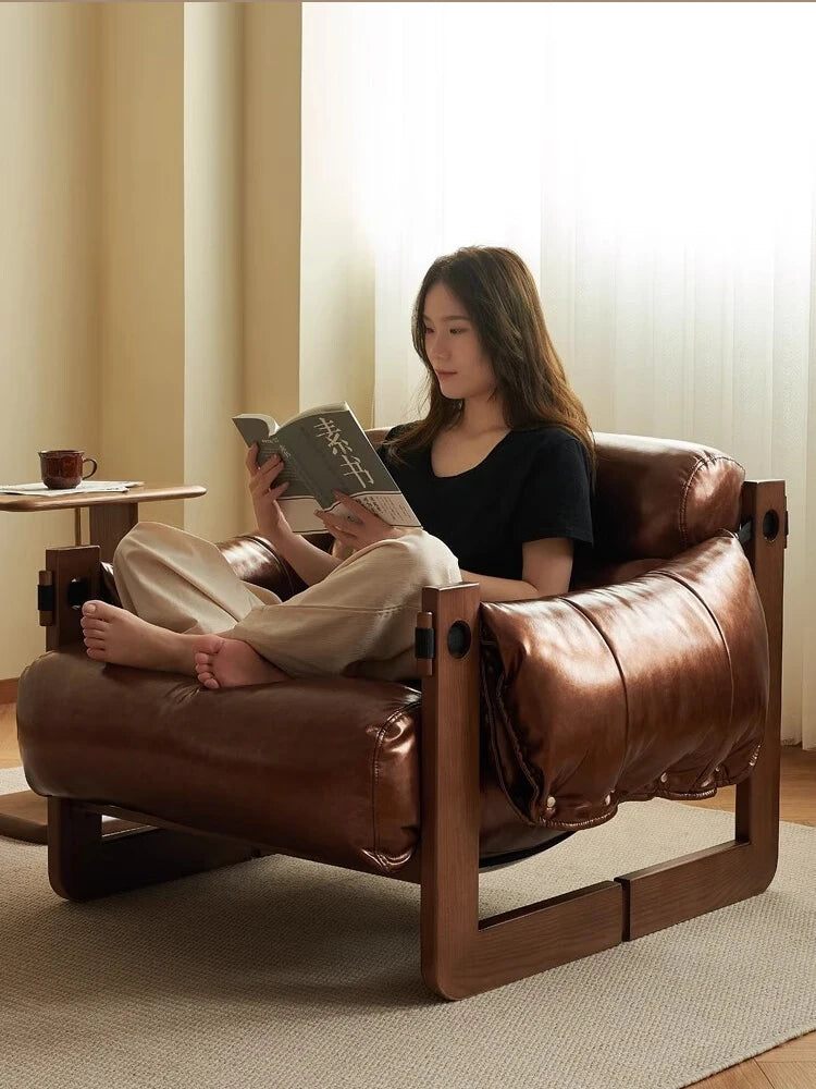 Luxury Leather Accent Sofa Chair – Modern Single-Person Lounge Armchair