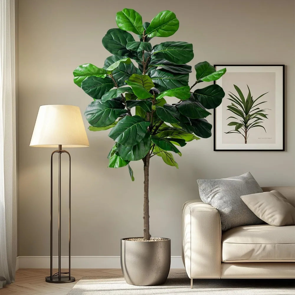 6-Foot Tall Artificial Fiddle Leaf Ficus Lyrata Tree with Pot for Home Living Decor