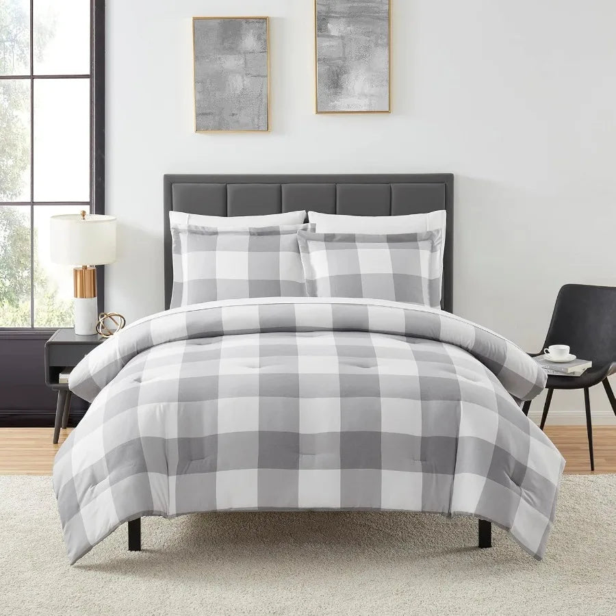 Twin Comforter Set with Sheets - 5-Piece Bedding Collection - Deep Pocket Soft Premium Quality Checkered Box Pattern for All Se