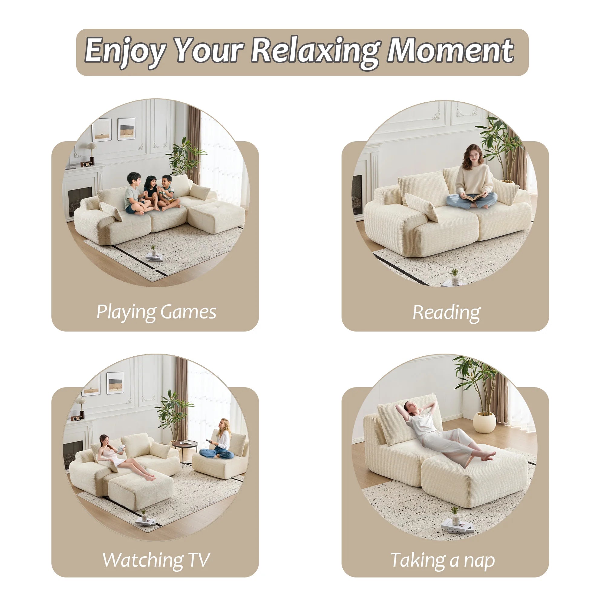 Modern Memory Foam Compressed Sofa,Large Sectional Couches for Living Room,Corduroy No Assembly Sofa,Deep Seat Loveseat Sofa