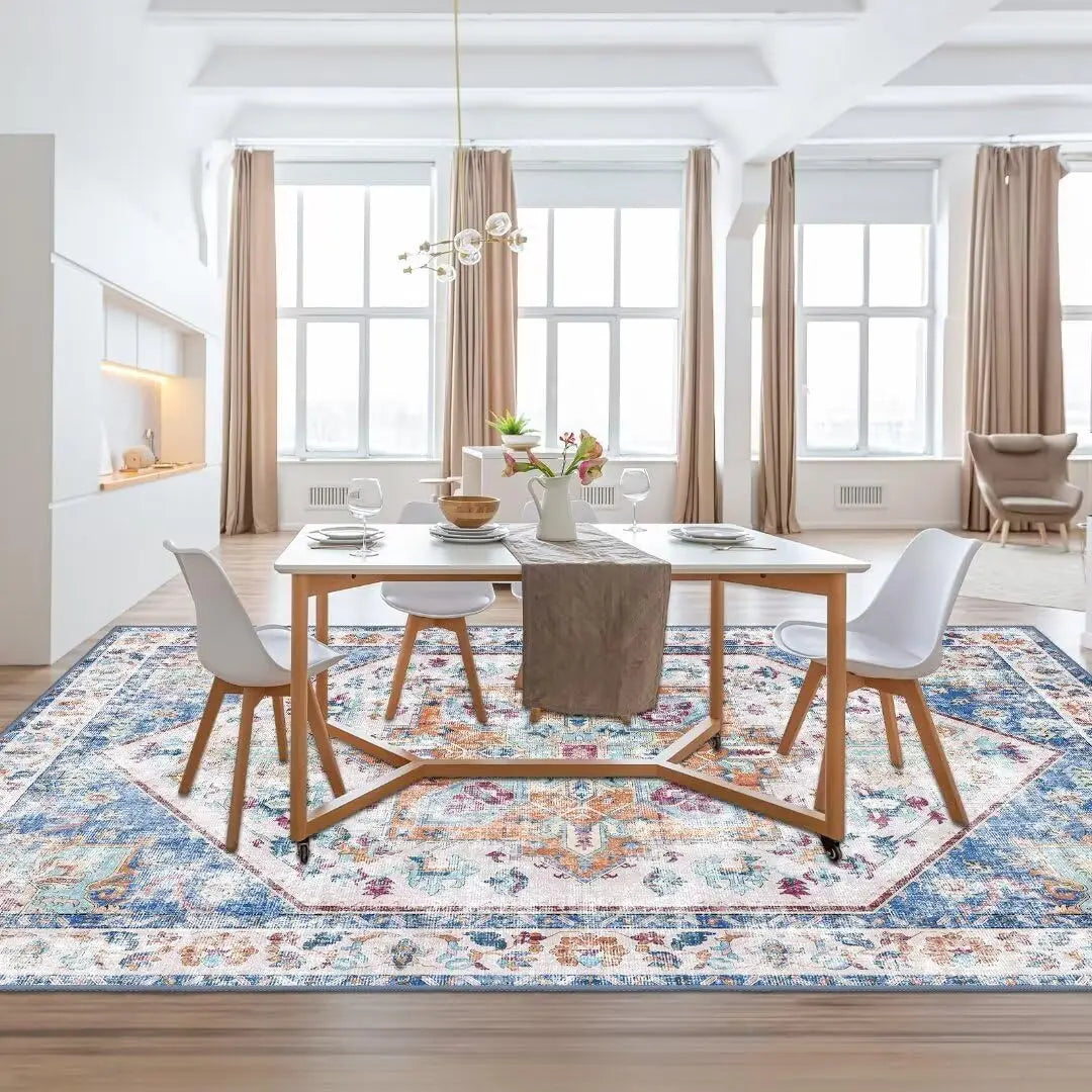 1PC Washable Area Rug 8x10 - Stain Resistant Vintage Design Rugs for Living Room, Non-Slip Foldable Carpet for Bedroom