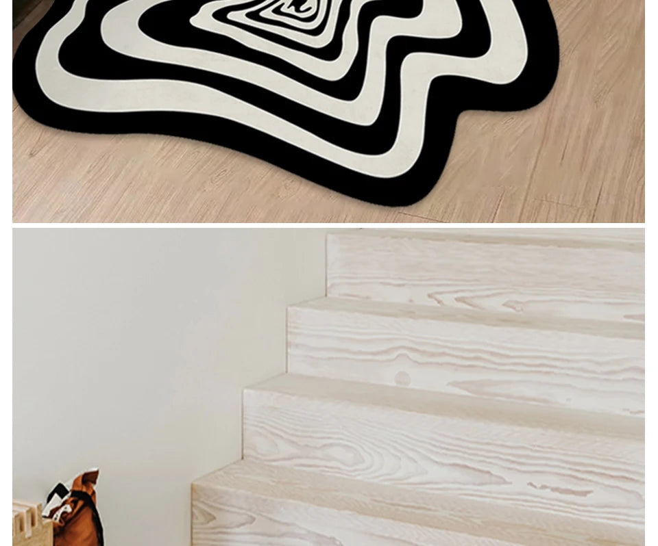 VIKAMA Trendy Creative Irregular Black And White Abstract Carpet For Living Room Coffee Table And Floor Mat Home Decoration