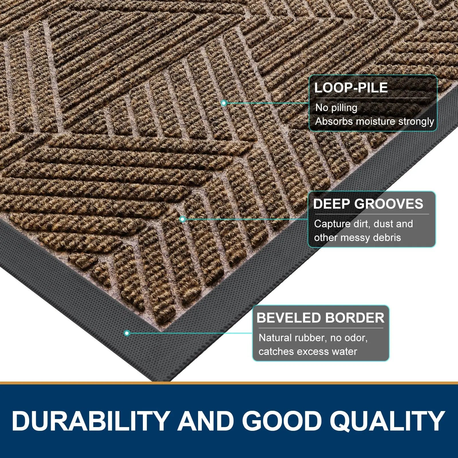 Kitinjoy Front Door Entrance Mat Heavy Duty Natural Rubber Mat Easy Clean Low Profile Doormat Indoor Outdoor House Doormat Decor