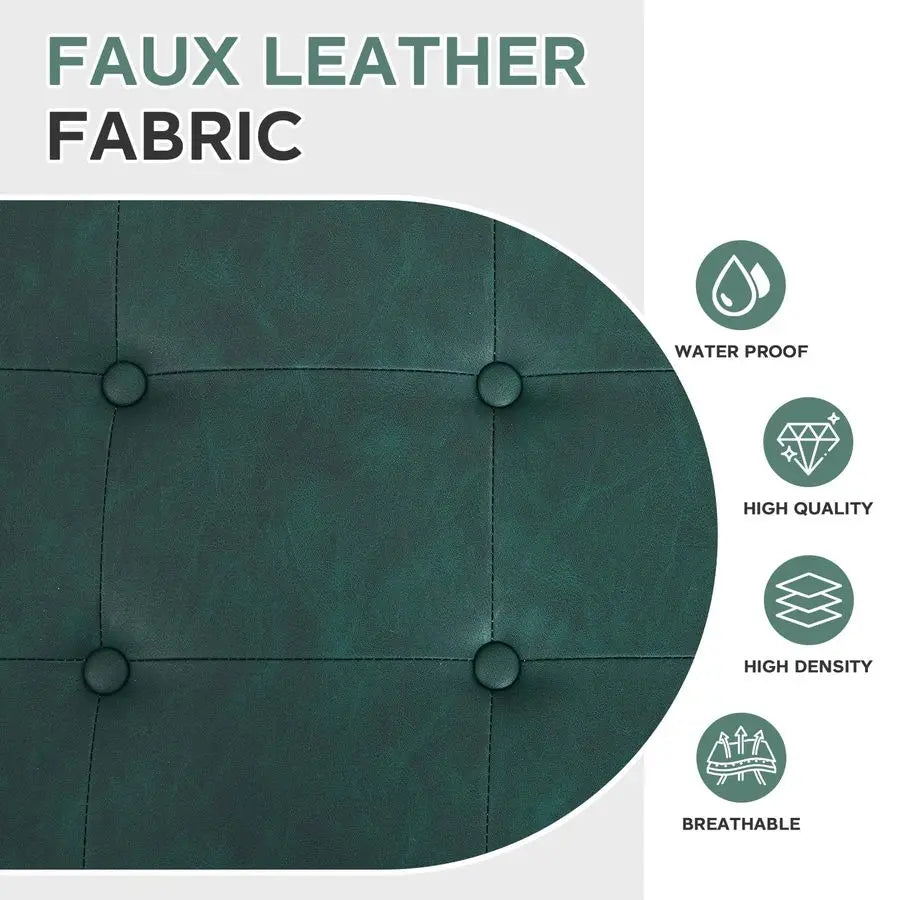 Button-Tufted Leather Ottoman Bench – 47.2″ Upholstered End-of-Bed Bench