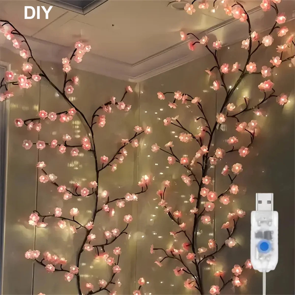 72/96 LED USB cherry blossom vine string lights with 8-mode DIY plastic flower theme for parties weddings outdoor decoration