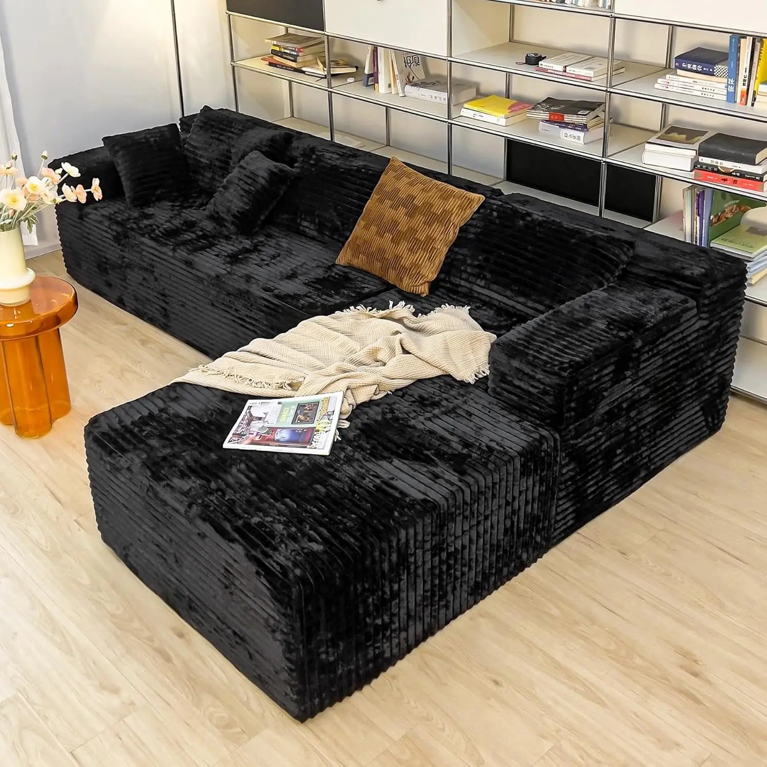 Black L-Shape Sectional Couch, 104' Modern Modular Sofa with Chaise, Deep Seat Comfort, No Assembly Required