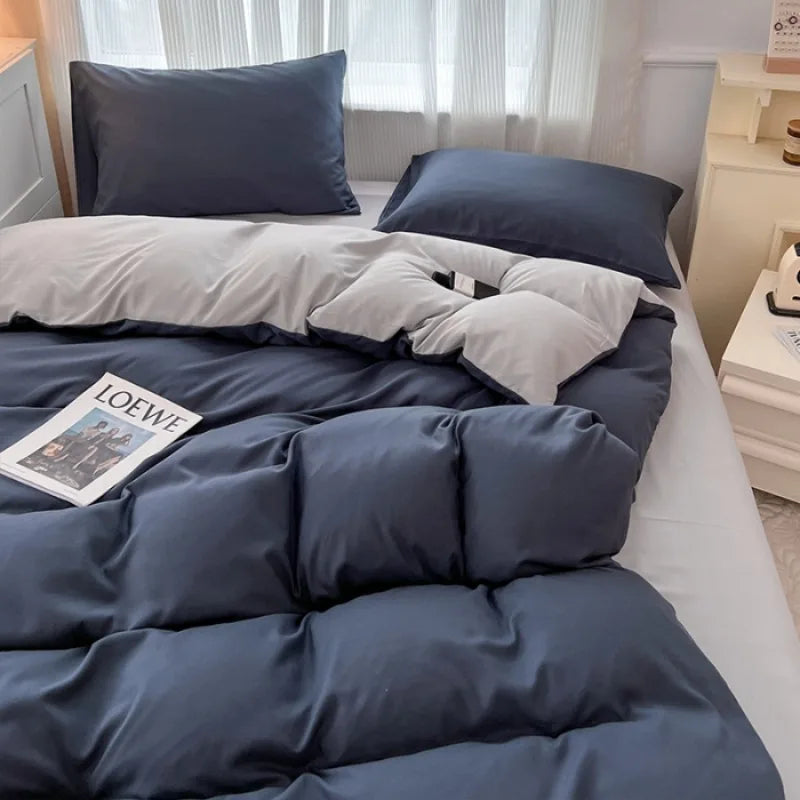 2025 new solid color abraded four-piece set of color matching sheets for home use, comfortable, skin-friendly and breathable