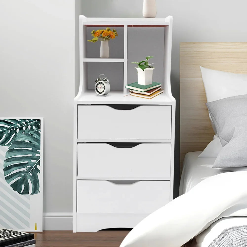 White 3-Drawer Storage Nightstand, Multifunctional Bedside Cabinet for Bedroom, Easy Assembly Compact Side Table with Drawers