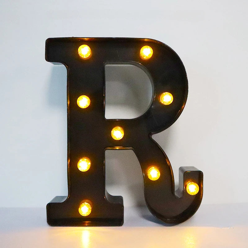 22cm Letters with Led Light Black Alphabet Letter Number Night Light Home Christmas Decoration Birthday Supplies Room Decoration