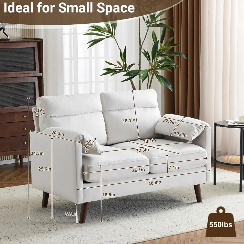 Compact Suede Upholstered Loveseat Sofa, 48.8 Inches Small Couch for Comfortable Living Room Seating, Ideal Space-Saving Love Se