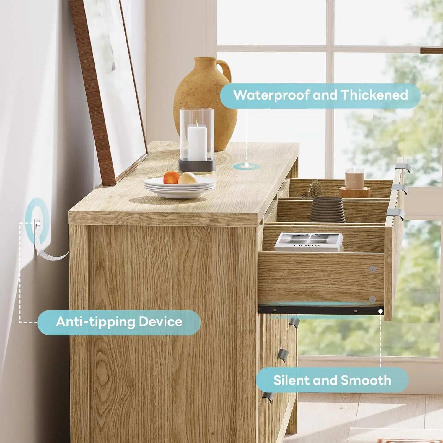 Fluted 6 Drawers Dresser for Bedroom, 47" Wide Modern Chest of Drawers Closet Dressers, Wooden Dresser Storage