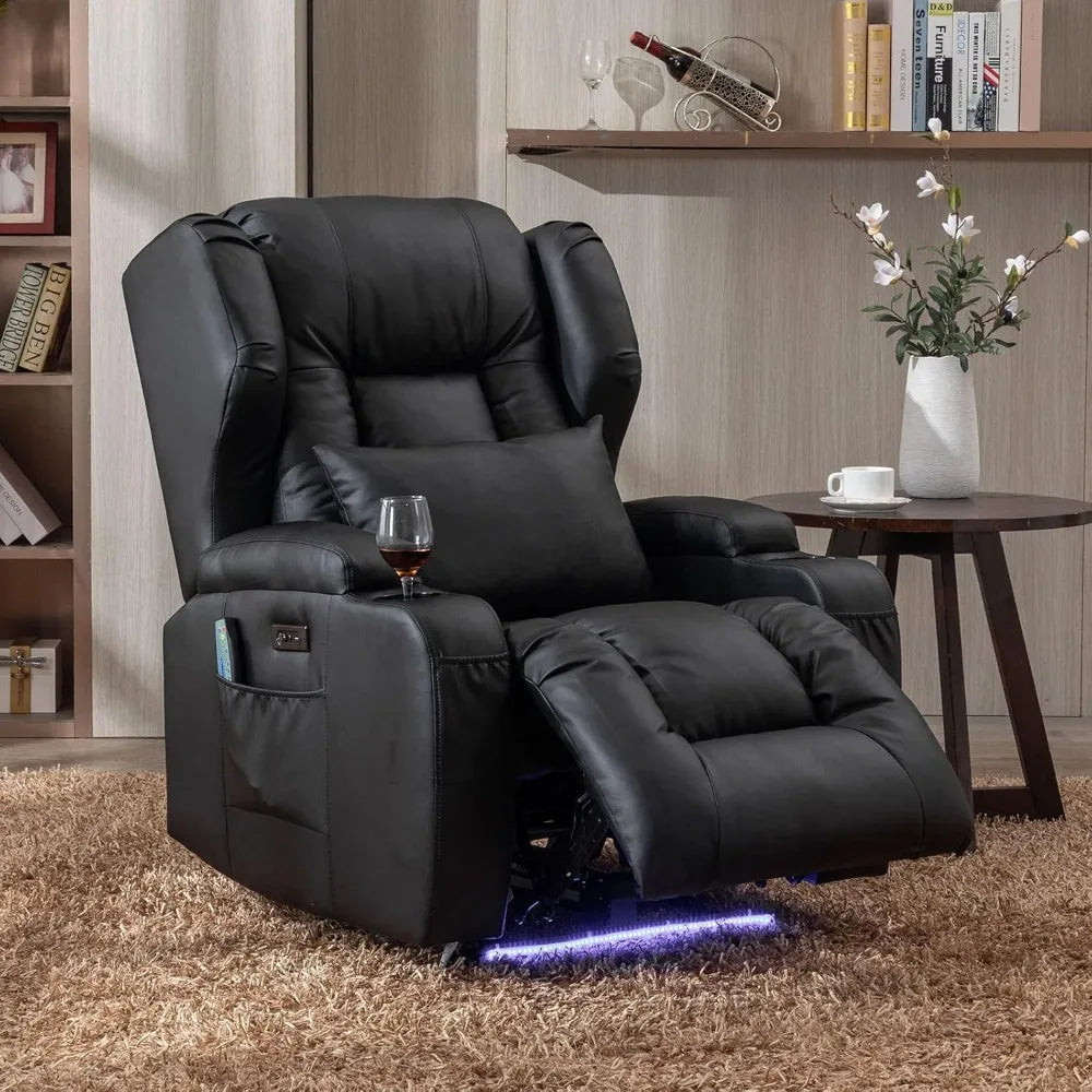 Electric Power Recliner Chair with Massage & Heat - Ergonomic Wingback Lounge Sofa Chair for Living Room, Home Theater Seating