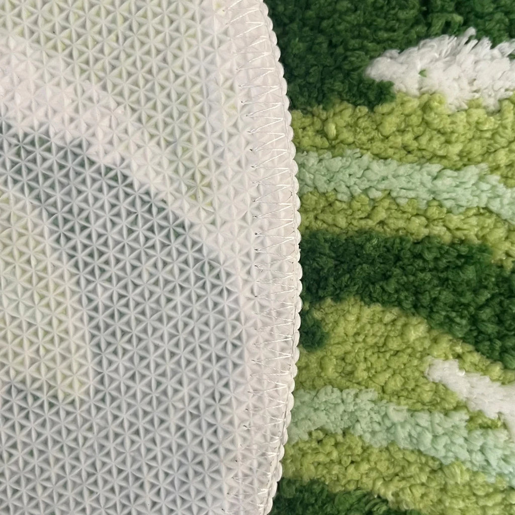 Green Leaf Monstera Tufted Rug – Palm Shaped Anti Slip Bathroom and Entryway Floor Mat