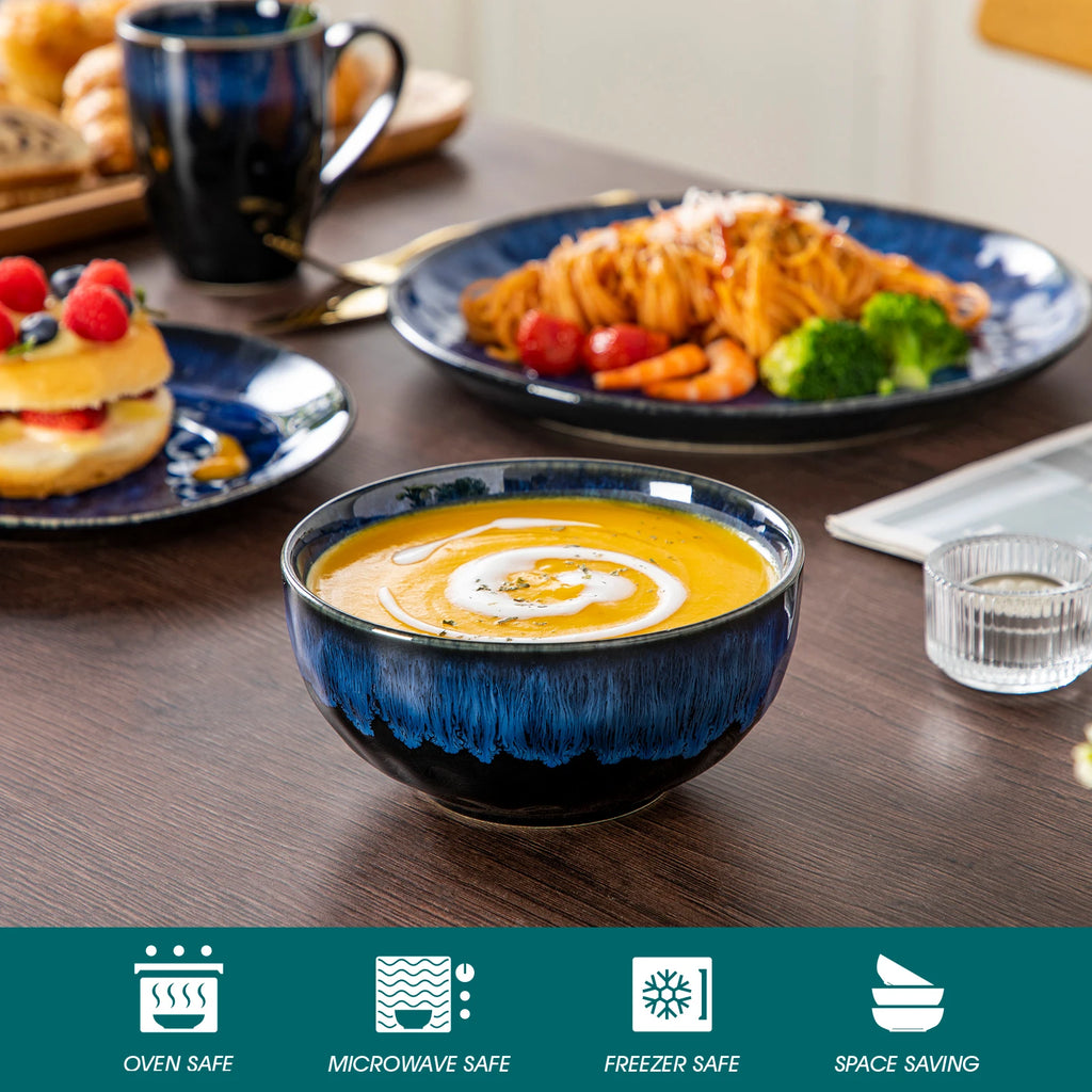 vancasso Starry Blue Reactive Glaze Dinnerware Set – 16, 32, or 48 Piece Ceramic Tableware Collection