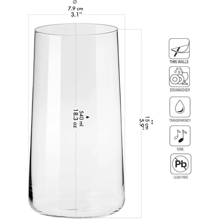 Tall Water Glasses Set of 6 18.3 oz AvantGarde Collection Lightweight Crystal Glass Ideal for Everyday Use Dishwasher Safe Craf